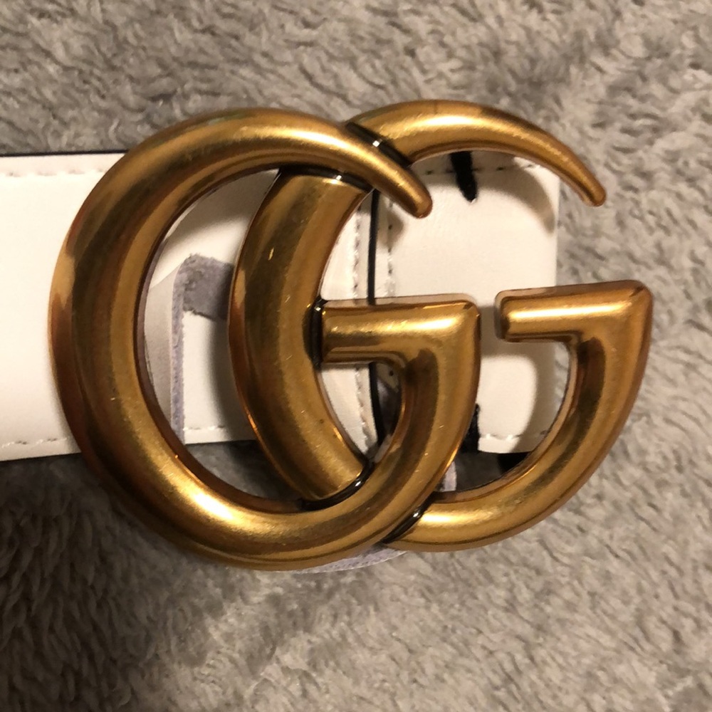 Gucci White Leather Belt with Gold Double G Buckle - Picture 3 of 5